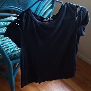 *3 for $15* size S navy tshirt with laced shoulder